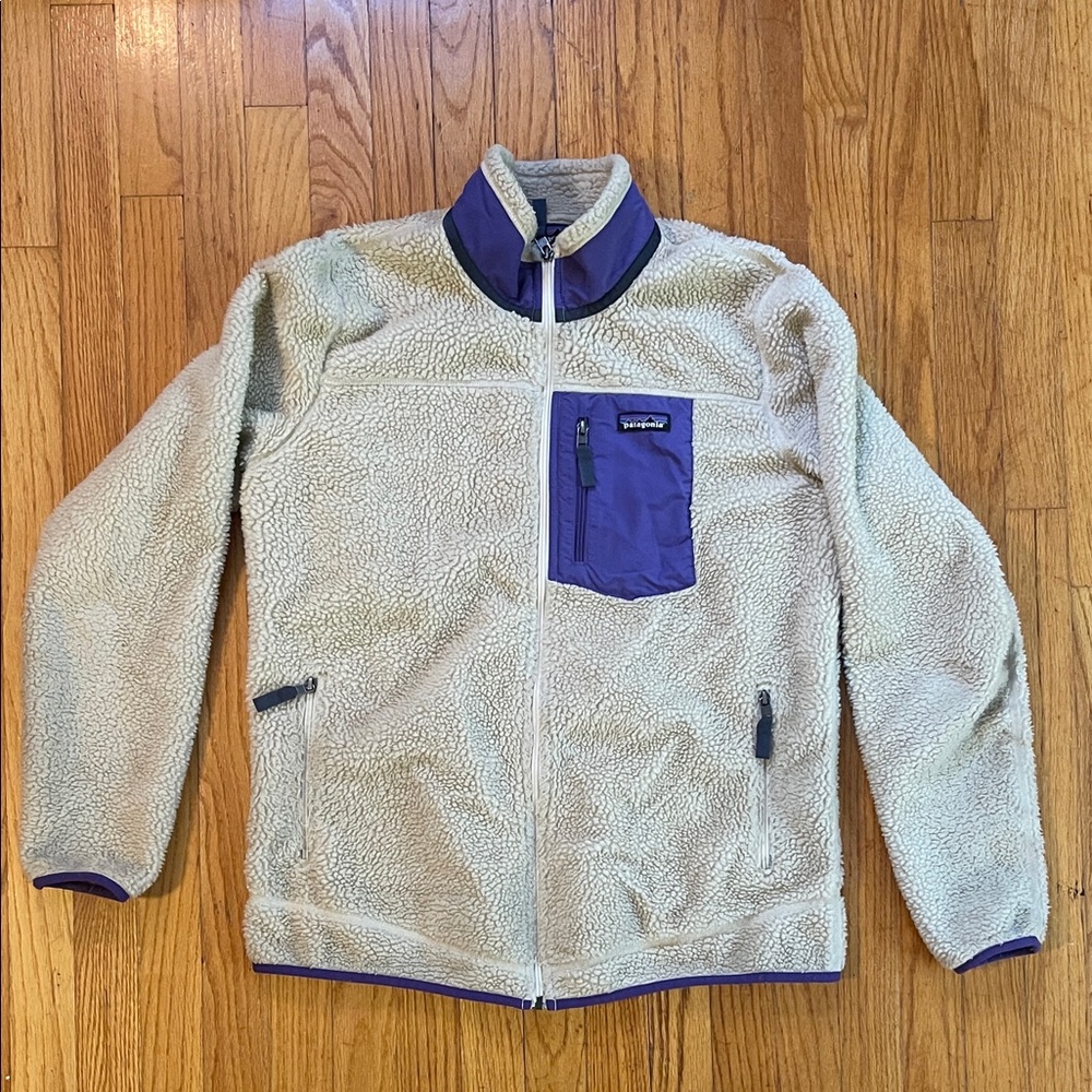 Patagonia Retro-X Cream and Purple Fleece Jacket